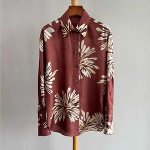 Loro piana Floral Button-Up Shirt in Burgundy and Cream